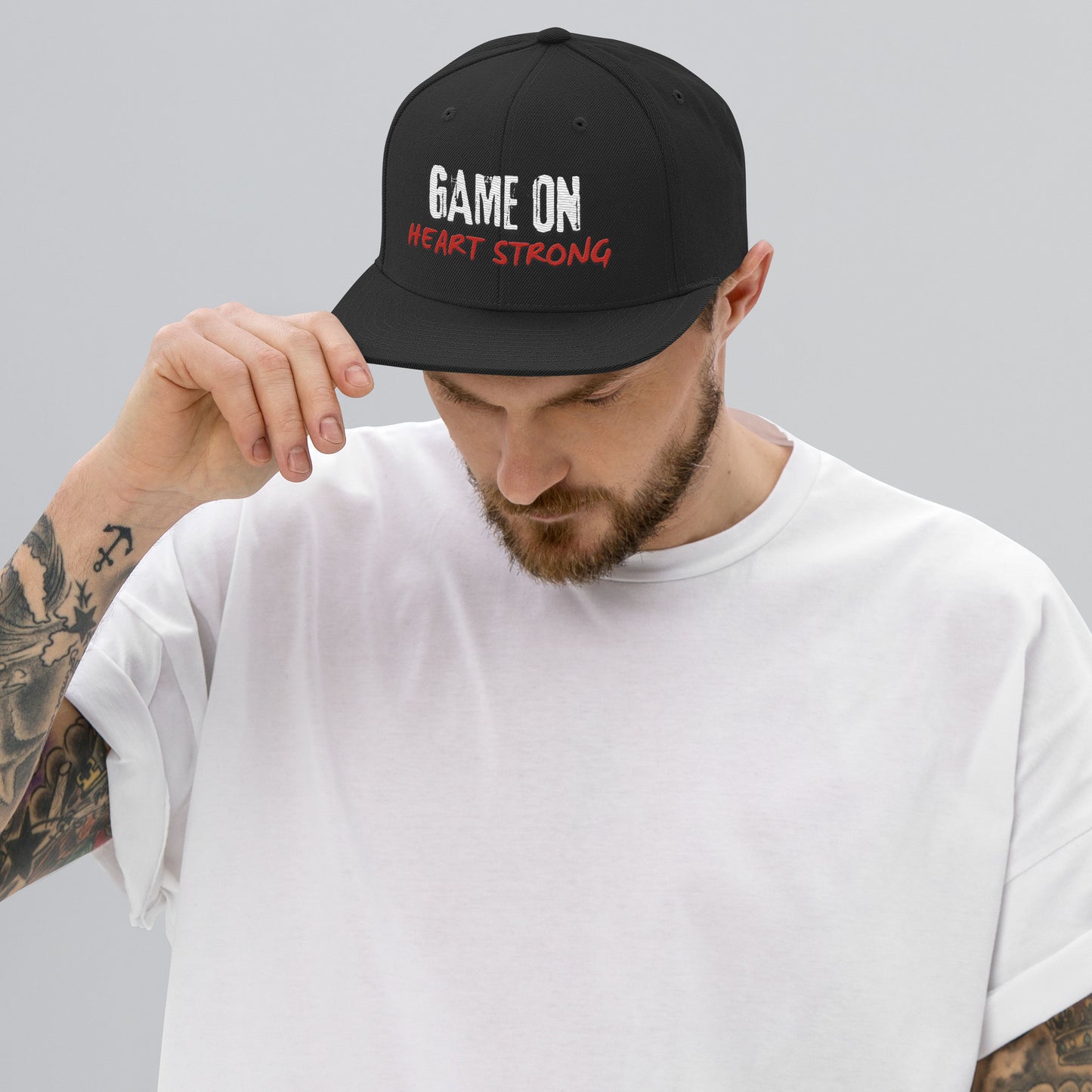 Game on Heart Strong Snapback Hat