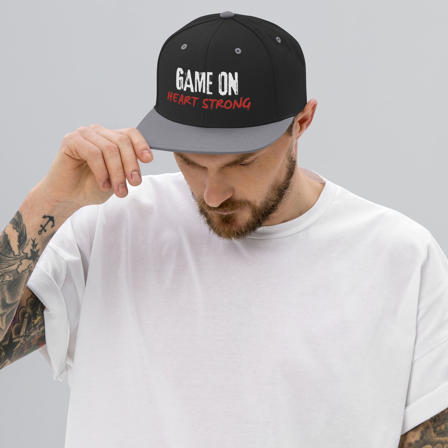 Game on Heart Strong Snapback Hat